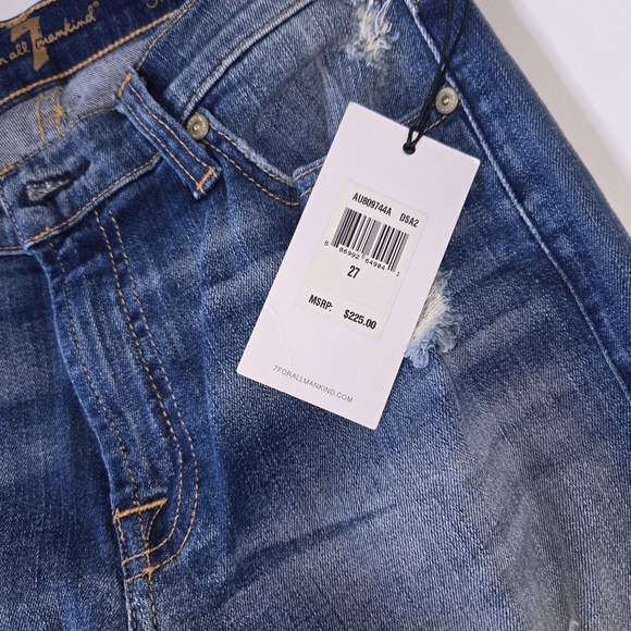 NEW 7 FOR ALL MANKIND SKINNY, DISTRESSED, RIPPED, JEANS SIZE 27. - Picture 5 of 6